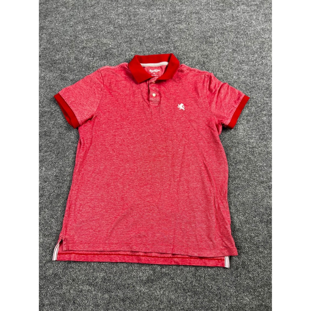 Express Mens Pique Polo Shirt Red Heather Short Sleeve Lion Logo Size Large